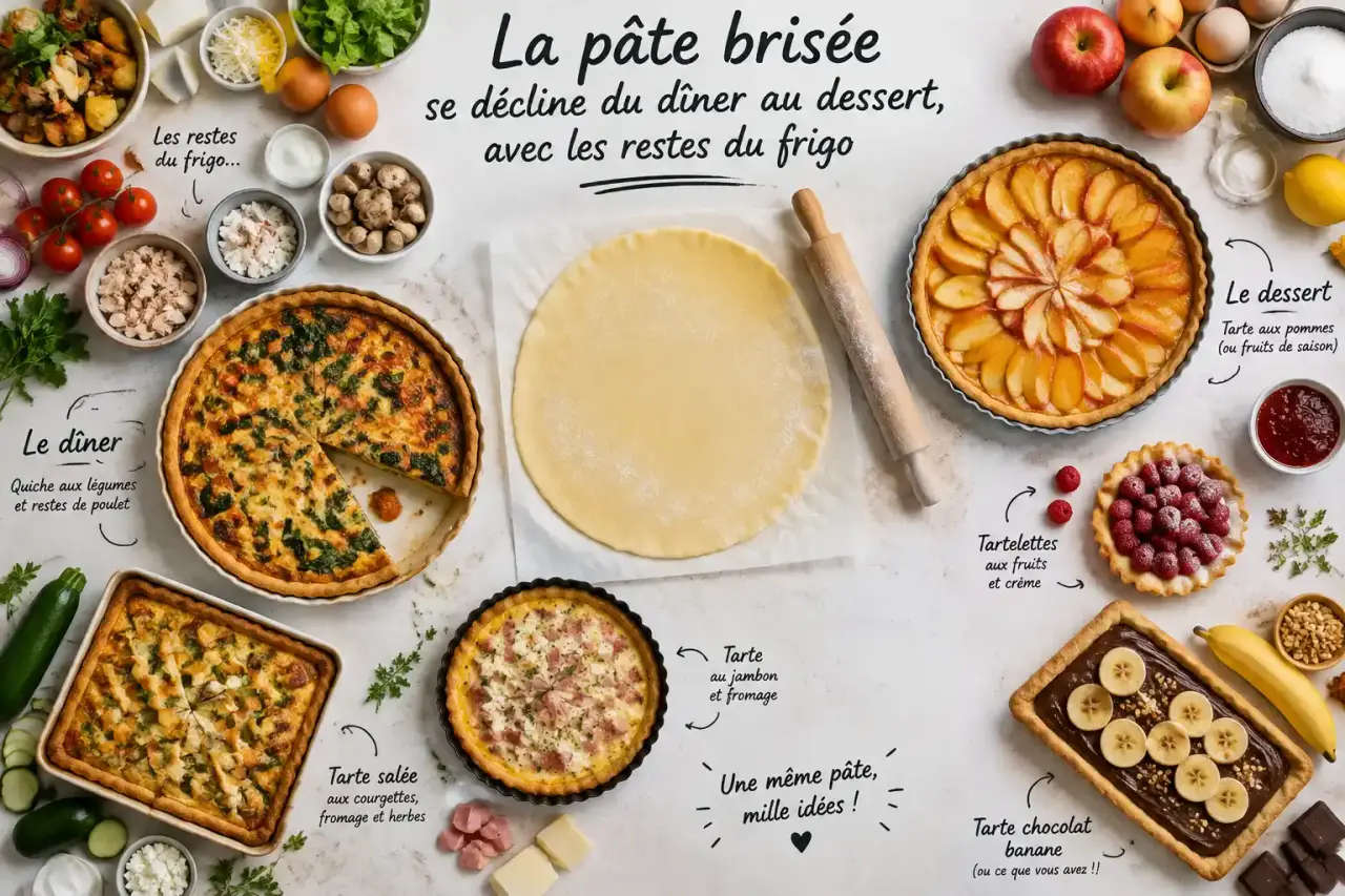 La pâte brisée se décline du dîner au dessert, avec les restes du frigo