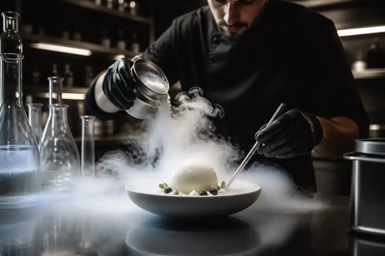 Dessert moléculaire d'exception à base d'azote liquide et de miel sauvage