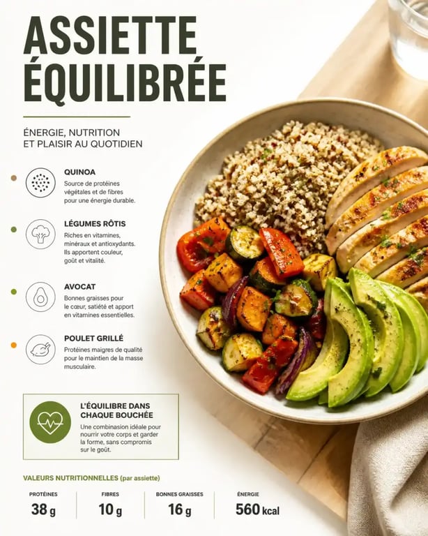 Menu 1 semaine sans gluten : assiette équilibrée avec quinoa et légumes