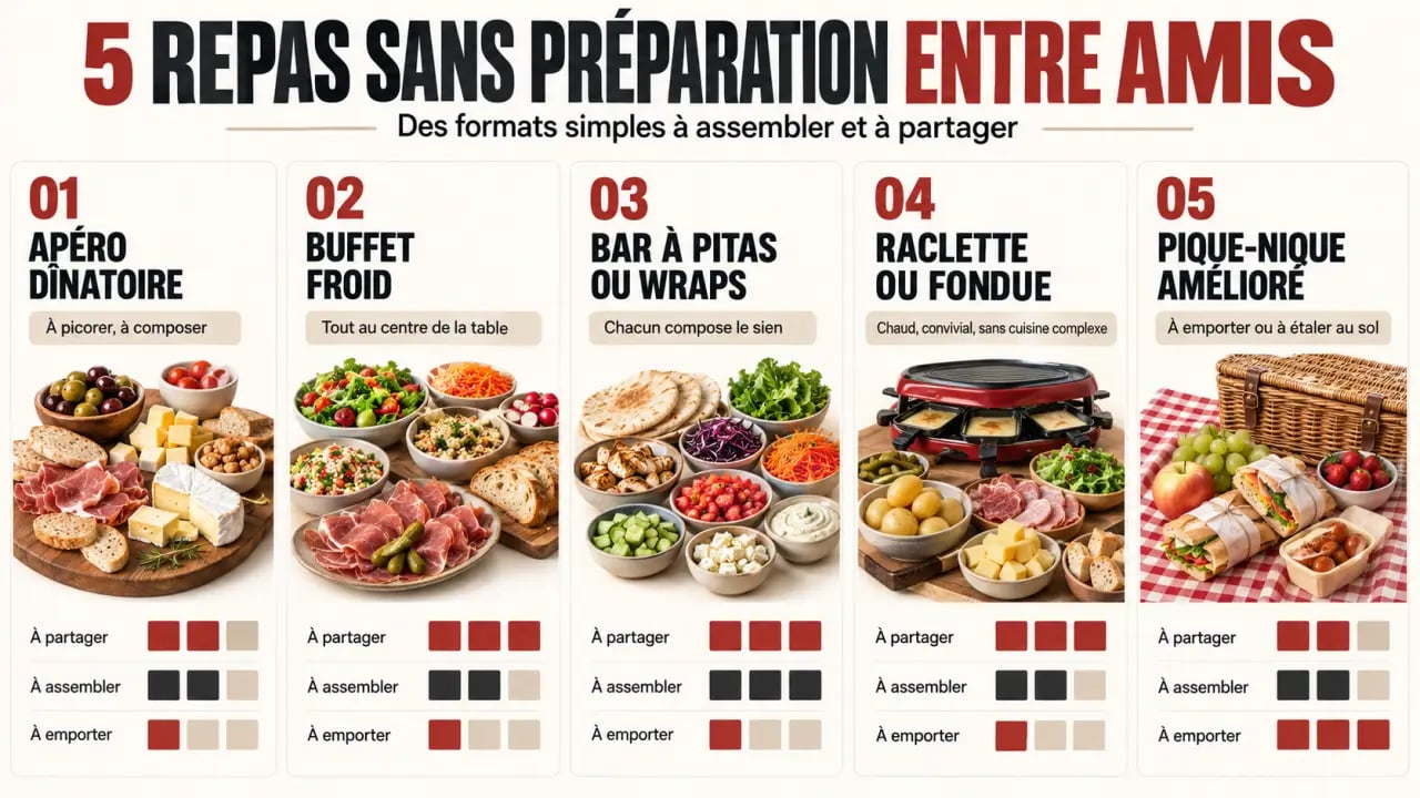 Infographie des formats de repas sans préparation entre amis