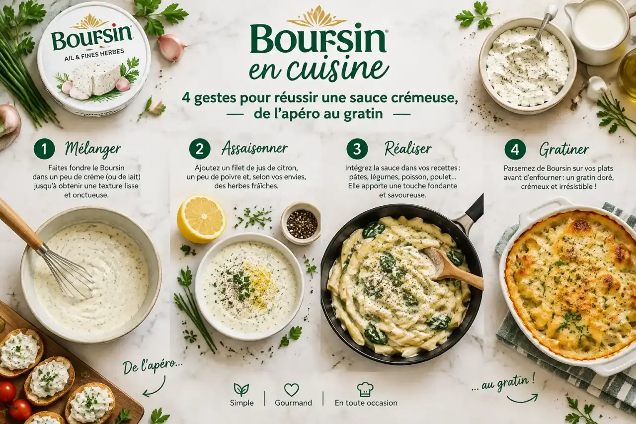 Boursin en cuisine : 4 gestes pour réussir une sauce crémeuse, de l’apéro au gratin