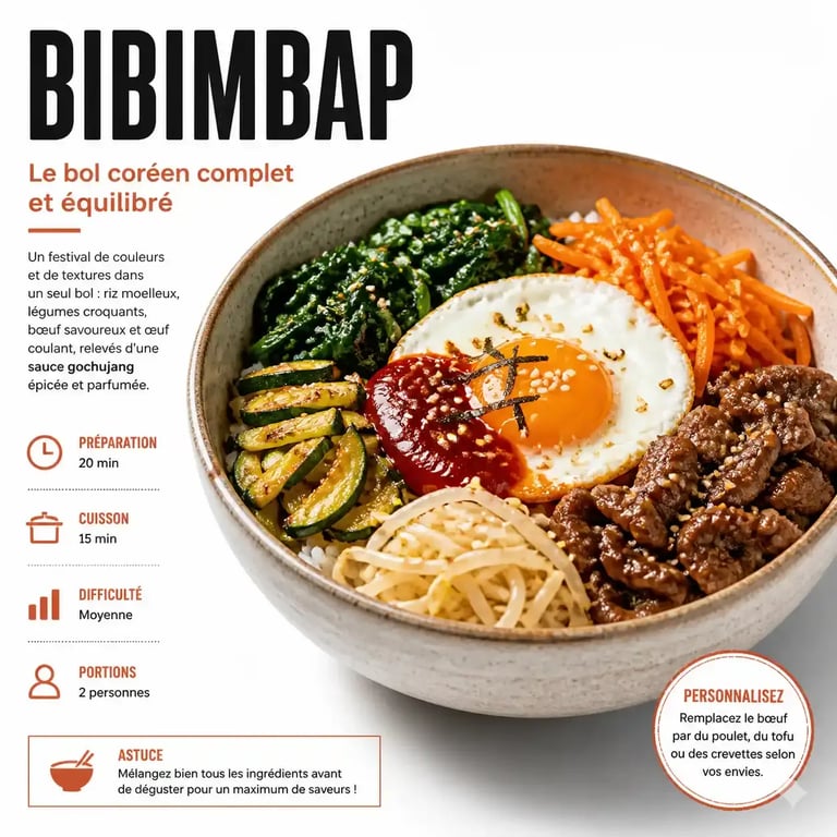 Recette de Bibimbap coréen traditionnel dans un bol