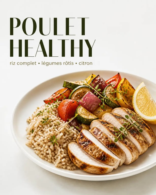 Recette healthy poulet de blanc grillé avec légumes rôtis et riz complet