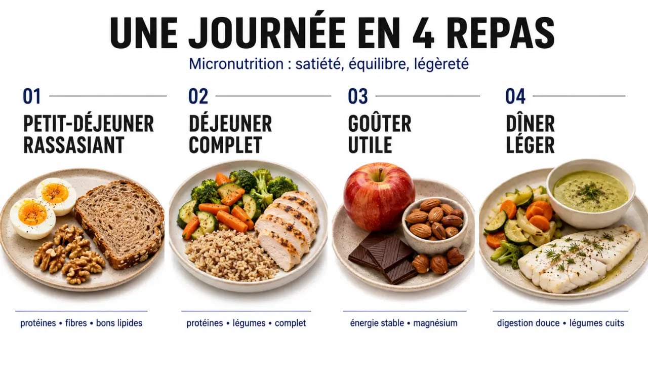 Régime micronutrition menu type en 4 repas sur une journée