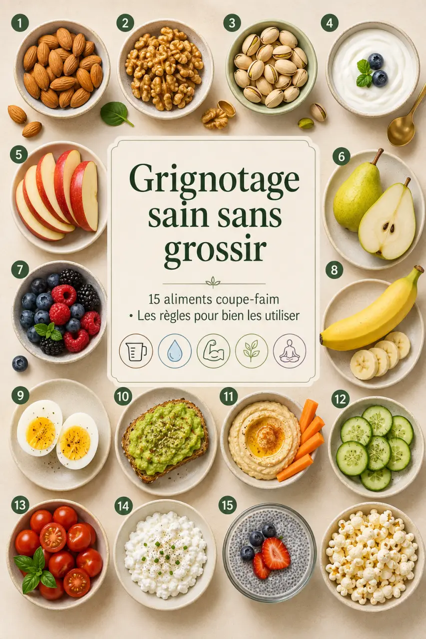 Grignotage sain sans grossir : les 15 aliments coupe-faim et les règles pour bien les utiliser