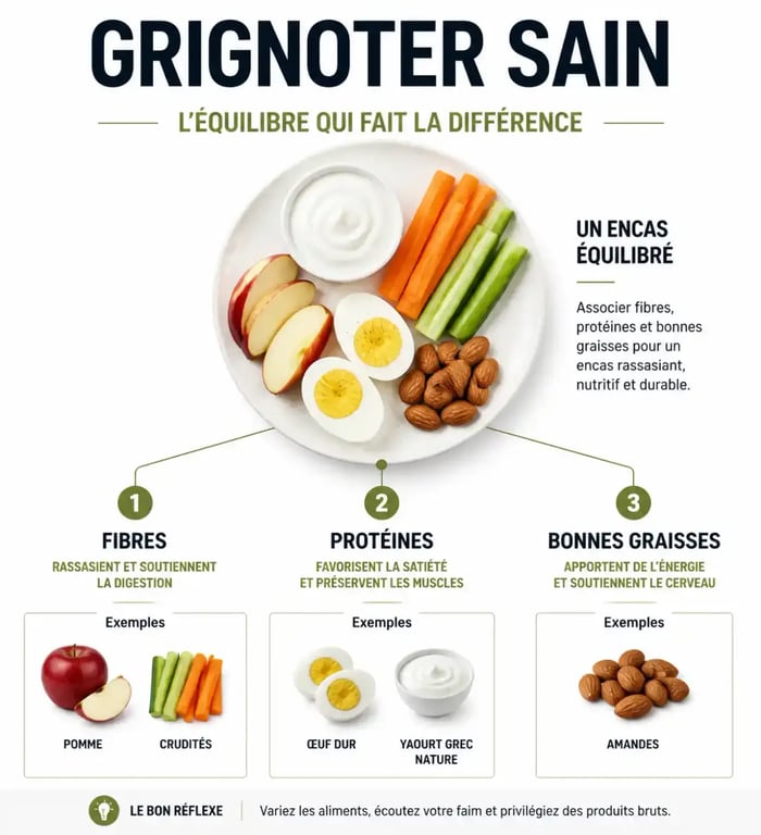 Grignotage sain : composition d’un encas équilibré avec fibres, protéines et bonnes graisses
