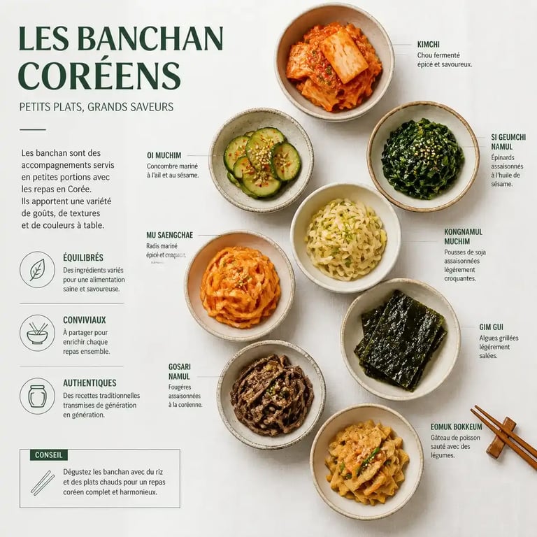 Assortiment de banchan coréens pour un repas traditionnel