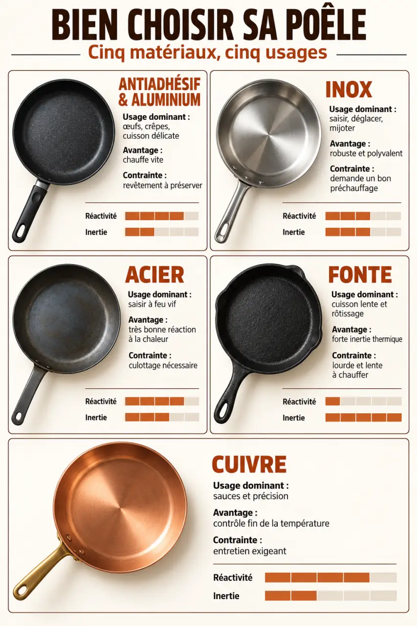 Meilleures marques de poele : comparaison des matériaux et usages des poêles de cuisine