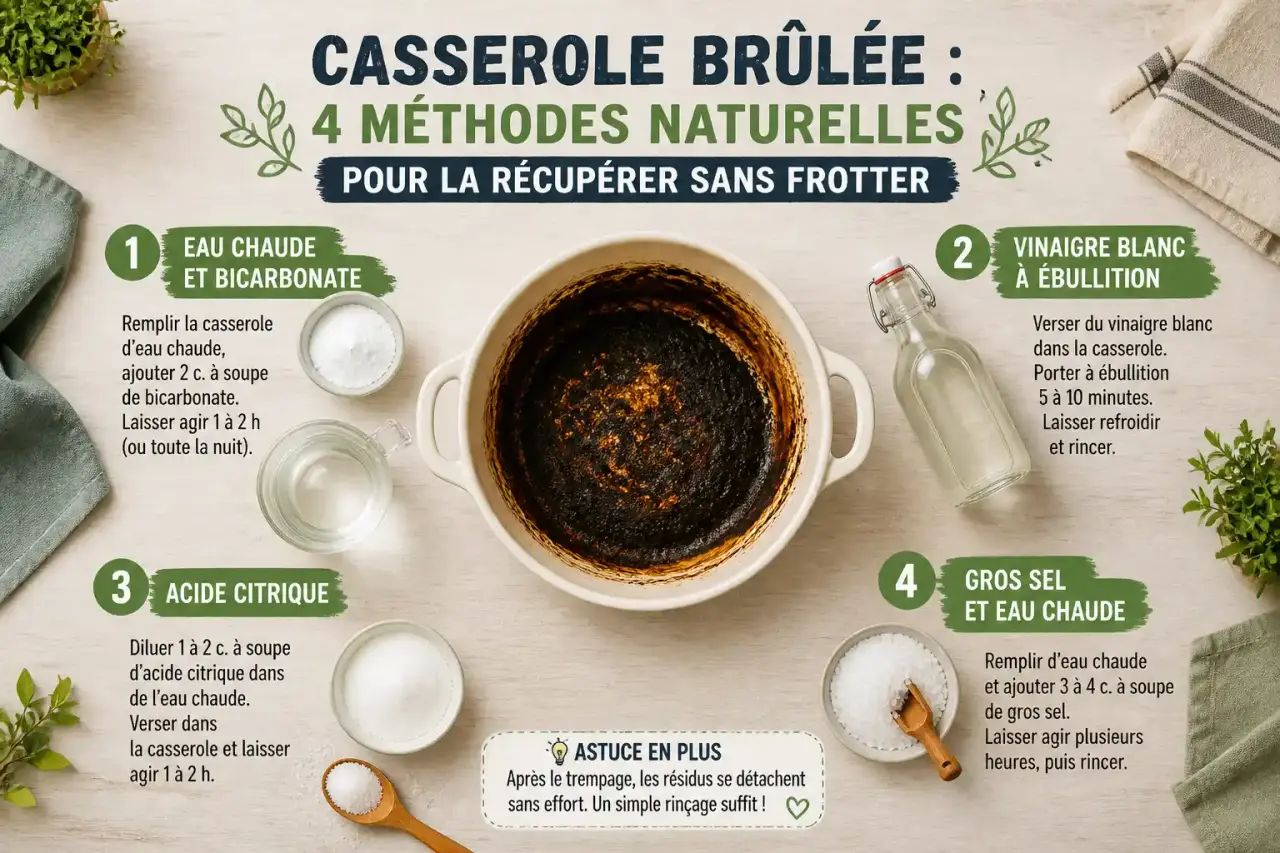 Casserole brûlée : 4 méthodes naturelles pour la récupérer sans frotter